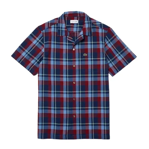Áo Sơ Mi Nam Lacoste Short Sleeve Plaid Relaxed Fit Woven Shirt CH0960 51 UJX PC05 Màu Xanh Kẻ Caro Đỏ L