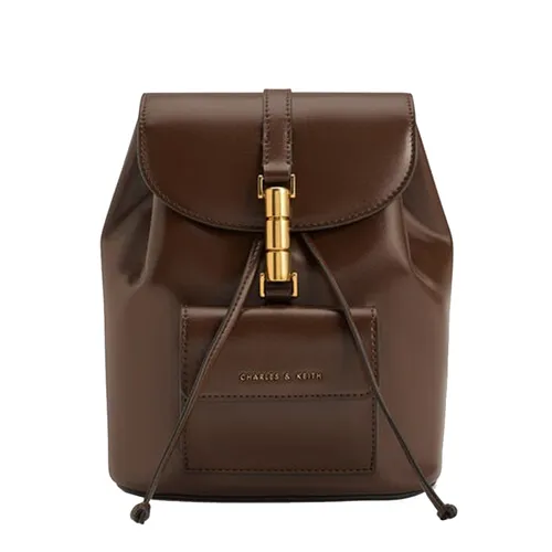 Balo Nữ Charles & Keith CNK Cesia Metallic Accent Backpack Dark Brown 60151332 Màu Nâu