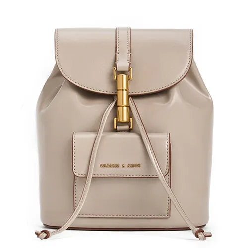 Balo Nữ Charles & Keith CNK Cesia Metallic Accent Backpack Taupe 60151332 Màu Be