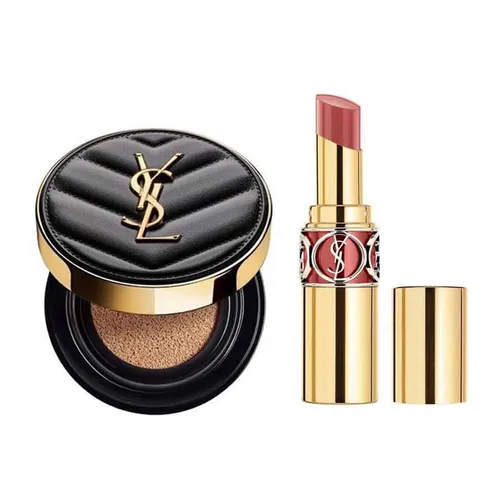 Trang điểm YSL Bộ sản phẩm - Combo Phấn Nước + Son Yves Saint Laurent YSL (Le Cushion Encre De Peau Luminous Matte Cushion Foundation Tone 10 + Son YSL Rouge Volupte Shine 09 Nude Sheer Màu Hồng Nude) - Vua Hàng Hiệu