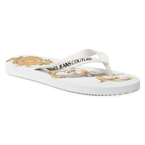 Dép Xỏ Ngón Nam Versace Jeans Couture Patterned Slides Spring Summer 72VA3SQ7 Màu Trắng Vàng Size 39