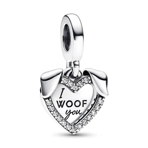 Hạt Vòng Charm Pandora Heart & Dog Double Dangle Charm 792647C01 Màu Bạc