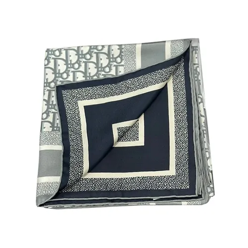 Thời trang Dior Khăn phụ kiện - Khăn Dior Oblique Diortwin 90 Square Scarf Hai Mặt Màu Xám/Navy - Vua Hàng Hiệu