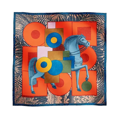 Khăn Hermès Cavalier En Formes Scarf 90 Bleu Moyen / Orange Cuit / Rose Màu Cam Xanh - Thời trang - Vua Hàng Hiệu