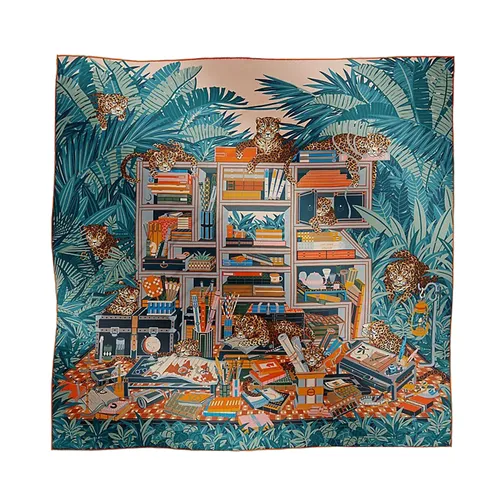 Khăn Hermès Les Douze Leopards Double Face Scarf 90 Rose Poudre / Ardoise / Orange Màu Cam Xanh - Thời trang - Vua Hàng Hiệu