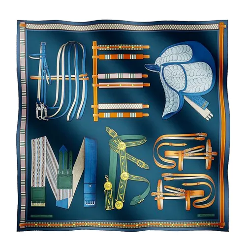 Khăn Hermès Lettres Equestre Scarf 90 Bleu Ardoise / Vert /  Parme Màu Xanh