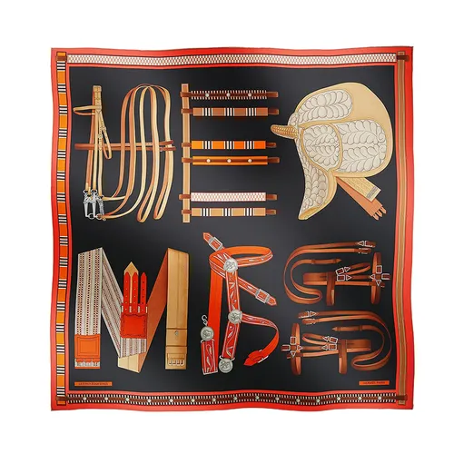 Khăn Hermès Lettres Equestre Scarf 90 Noir / Orange / Brun Màu Đen Cam