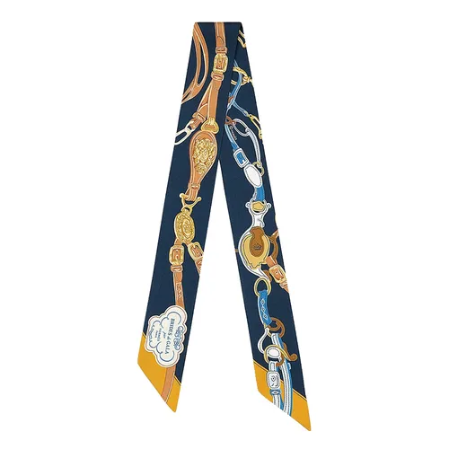 Khăn Nữ Hermès Brides de Gala Applique Pique Twilly Marine / Beige Doré / Gold Màu Xanh Vàng