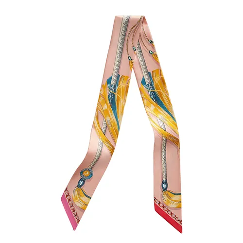 Khăn Nữ Hermès Cavalcades Twilly Rose Poudre / Jaune D'or / Bleu Phối Màu Màu Vàng Hồng