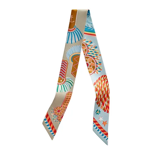 Khăn Nữ Hermès Epaulettes de Gala Twilly Bleu Ciel / Rouge / Jaune Phối Màu