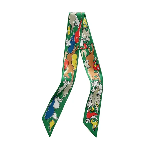 Khăn Nữ Hermès Mille Et Un Lapins Twilly Émeraude / Jaune / Rouge Màu Xanh Green