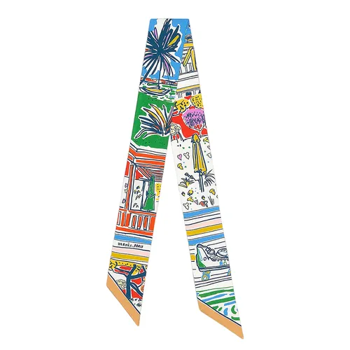 Khăn Nữ Hermès Rayures d'Ete Twilly Vert / Bleu / Multicolore Phối Màu