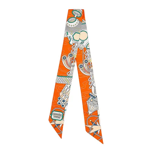 Khăn Nữ Hermès Scarf Odyssey Twilly Orange / Vert / Jaune Màu Cam