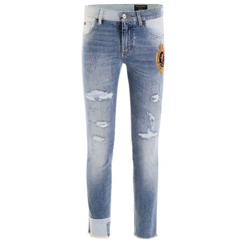 Thời trang - Quần Jean Nam Dolce & Gabbana D&G Wash Tag Skinny Distressed Patchwork GYYKLZG8BO1 Màu Xanh Nhạt Size 46 - Vua Hàng Hiệu