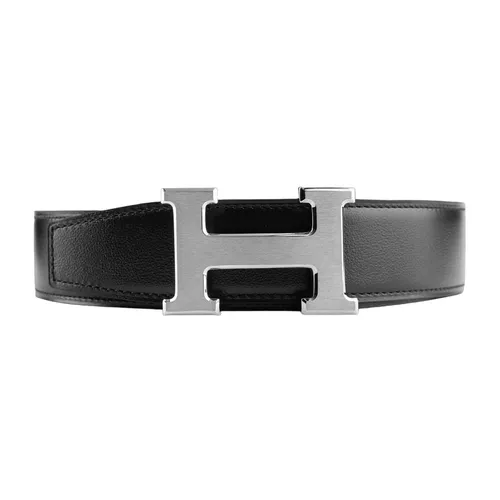 Thắt Lưng Nam Hermès Leather With Silver Logo JA0212 Belt Màu Đen
