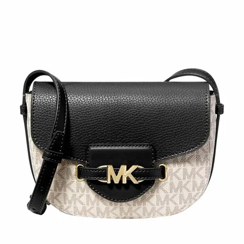 Michael Kors - Túi Đeo Chéo Nữ Michael Kors MK Reed Small Logo and Leather Crossbody Bag 35F3G6RC1B Màu Trắng/Đen - Vua Hàng Hiệu