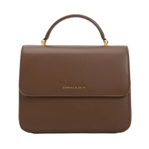 Túi Đeo Vai Nữ Charles & Keith CNK Front Flap Top Handle Bag Dark Brown 80160156 Màu Nâu
