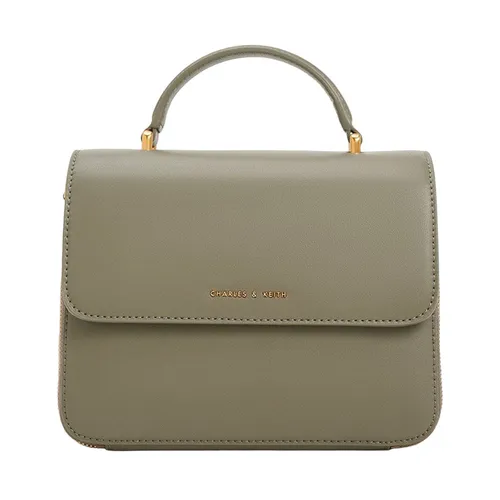 Túi Đeo Vai Nữ Charles & Keith CNK Front Flap Top Handle Bag Khaki 80160156 Màu Xanh Kaki