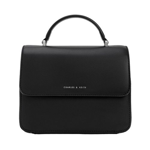 Túi Đeo Vai Nữ Charles & Keith CNK Front Flap Top Handle Bag Noir CK2-80160156 Màu Đen