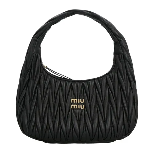 Túi xách - Túi Đeo Vai Nữ Miu Miu Black Leather With Gold Logo 5BC108VOOYN88 F0002 Màu Đen - Vua Hàng Hiệu