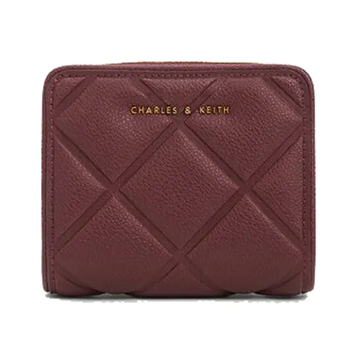 Ví Nữ Charles & Keith CNK Anwen Quilted Zip-Around Wallet Burgundy 10701345 Màu Đỏ Tía