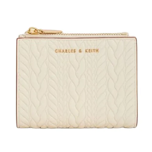 Ví Nữ Charles & Keith CNK Apolline Textured Top-Zip Wallet Cream CK6-10681108 Màu Kem
