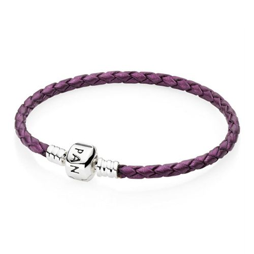 Vòng Đeo Tay Nữ Pandora Single Purple Leather Bracelet 590705CPE Màu Tím Đậm