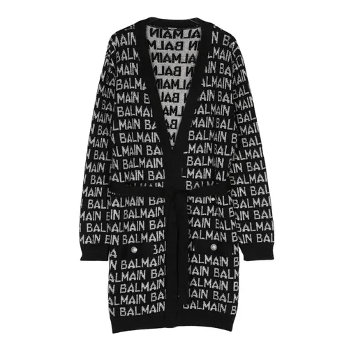 Áo Cardigan Nữ Balmain Black With All Over Logo Printed BT9A00 W0023/930AG Màu Đen