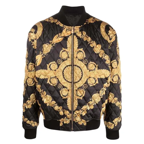 Thời trang - Áo Khoác Nam Versace Maschera Baroque-print Quilted Bomber Jacket 1009431 Màu Đen Vàng Size 46 - Vua Hàng Hiệu