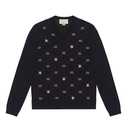 Áo Len Nam Gucci Jacquard-Motif V-Neck Jumper Màu Xanh Navy Size XS - Thời trang - Vua Hàng Hiệu