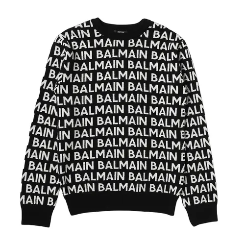 Thời trang Balmain Nữ - Áo Len Nữ Balmain Black With All Over Logo Printed BT9P20 W0101/930AV Màu Đen - Vua Hàng Hiệu