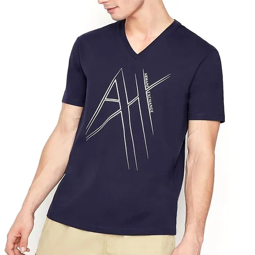 Thời trang Xanh Đen Áo phông - Áo Phông Nam Armani Exchange Highlighter Regular Fit Cổ Tim Tshirt 6KZTHG ZJBVZ GC03 Màu Xanh Đen Size XS - Vua Hàng Hiệu