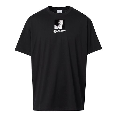 Áo Phông Nam Burberry Swan Print Tshirt Form To Màu Đen Size XS