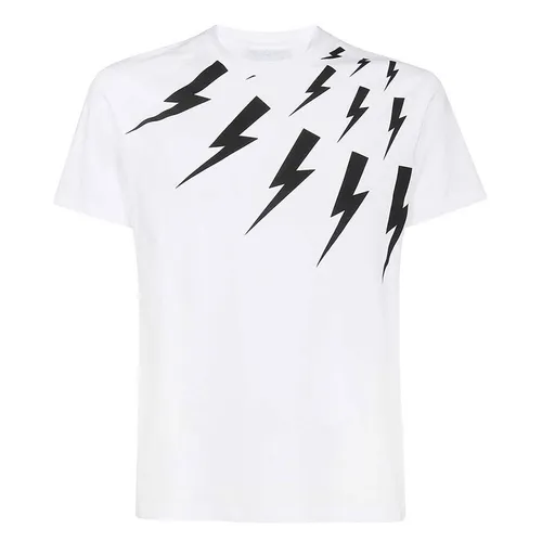 Áo Phông Nam Neil Barrett White Off-Set Fair Isle Thunderbolt TShirt BJT004S Màu Trắng Size M