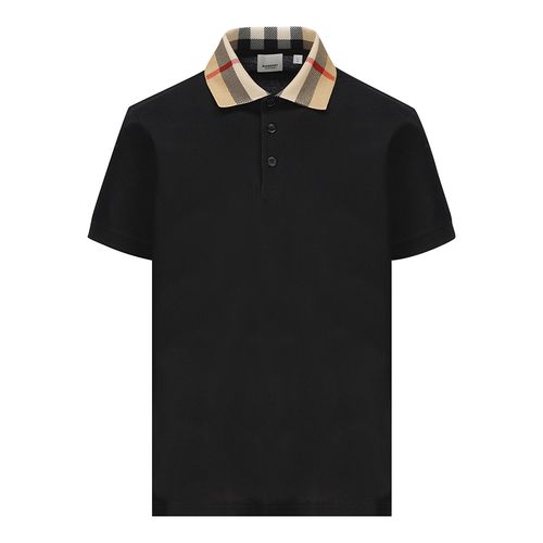 Áo Polo Nam Burberry Check Collar Cotton Shirt Màu Đen