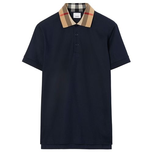 Áo Polo Nam Burberry Checked Collar Cotton Shirt Màu Xanh Navy