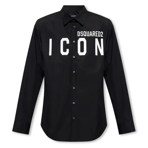 Áo Sơ Mi Nam Dsquared2 Black With Logo ICON Printed S79DL0026 S36275 900 Màu Đen