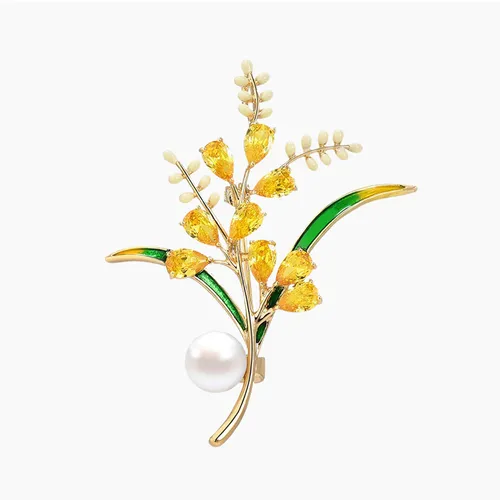 Cài Áo Nữ Meri Nhánh Hoa Tinh Tế BR586 Màu Vàng