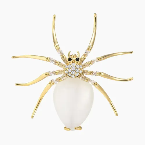 Cài Áo Nữ Meri Spider Đá Trắng BR587 Màu Vàng
