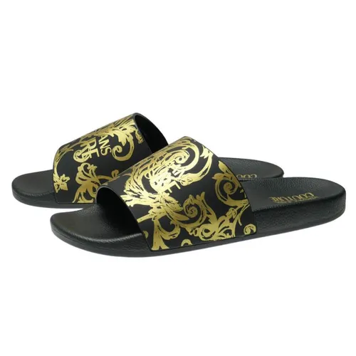 Dép Nam Versace Jeans Couture Black Logo Gold Printed 74YA3SQ4 ZS365 G89 Màu Đen Vàng