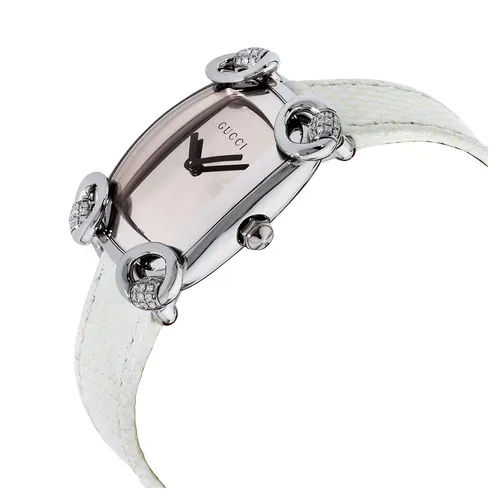Đồng Hồ Nữ Gucci 117 Horsebit Cocktail Silver Dial Diamond White Lizard Leather YA117506 Màu Trắng