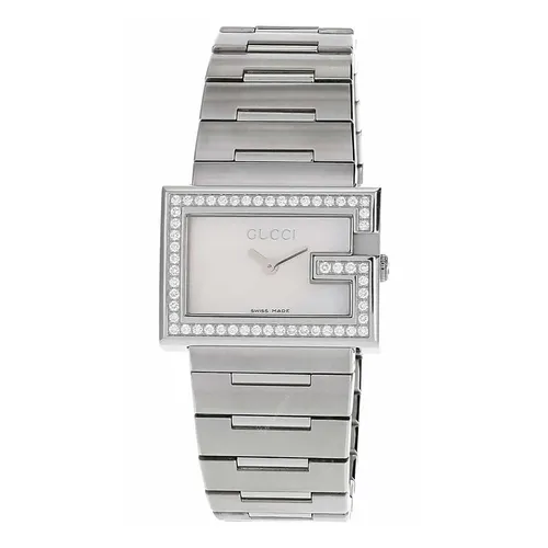 Đồng hồ Gucci Dây kim loại - Đồng Hồ Nữ Gucci Rectangle 100G Diamond Mother Of Pearl Dial Silver Tone YA100510 Màu Bạc - Vua Hàng Hiệu