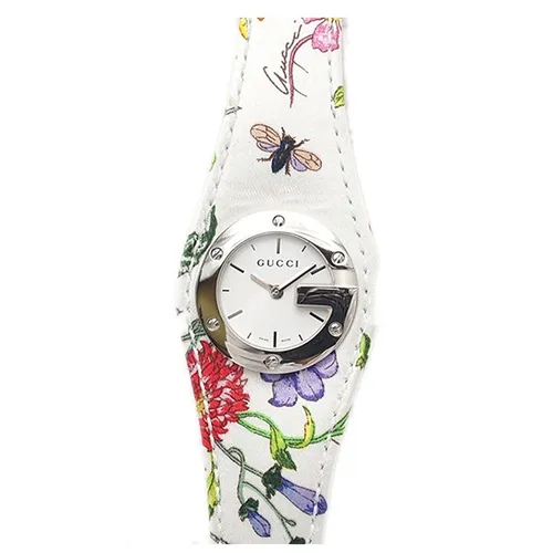 Đồng Hồ Nữ Gucci Vandue Flora Flower 104 YA104511 White SS Leather Satin Watch Ladies Quartz Màu Trắng Họa Tiết