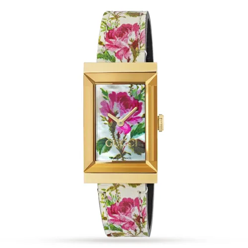 Đồng Hồ Nữ Gucci White Mother Of Pearl Floral Gold Tone G-Frame YA147406 Màu Vàng Hồng - Đồng hồ - Vua Hàng Hiệu