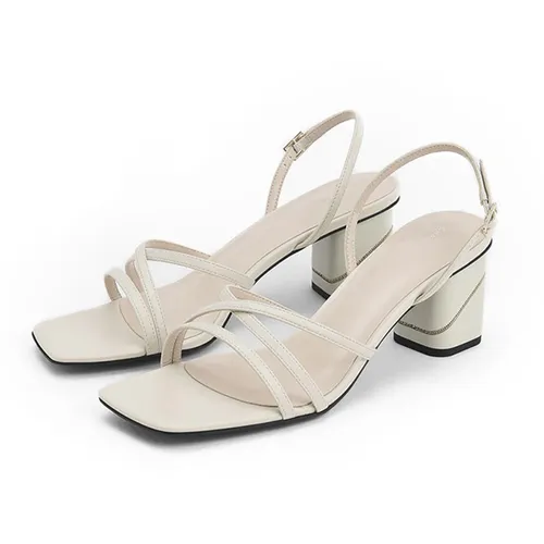 Giày Cao Gót Nữ Charles & Keith CNK Square Toe Slingback Sandals 60050935 Màu Trắng Kem