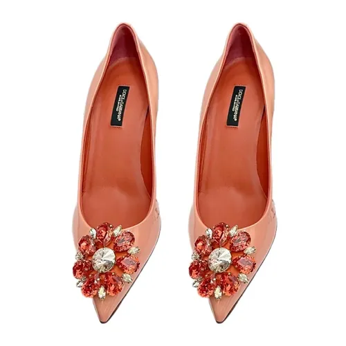 Giày Cao Gót Nữ Dolce & Gabbana D&G Leather Crystal Heels Pumps Shoes Màu Hồng Cam Size 36 - Giày - Vua Hàng Hiệu