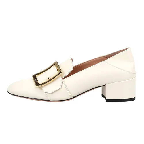 Giày Lười Nữ Bally Janelle Block-Heel Loafers Màu Trắng Kem Size 36