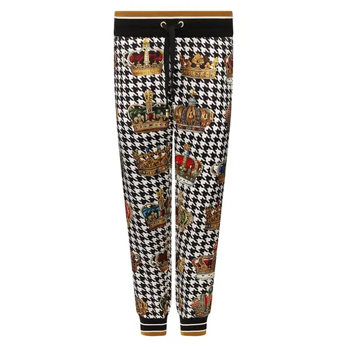 Quần Nỉ Nam Dolce & Gabbana D&G Crown Houndstooth Track Pants GW39AT Màu Đen/Trắng Size 44