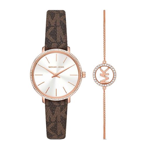 Set Đồng Hồ Nữ Michael Kors Two-Hand Brown PVC Watch And Bracelet MK1036 Màu Nâu