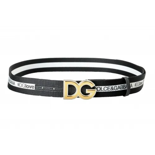 Thắt lưng Dolce & Gabbana - Thắt Lưng Unisex Dolce & Gabbana D&G Canvas Leather D&G Buckle Decorated Belt BE4362B58438S070 Màu Đen Size 90 - Vua Hàng Hiệu